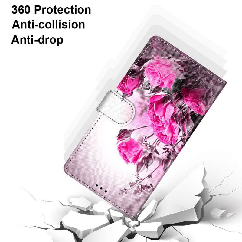 Leren Hoesje Samsung Galaxy S21 5G Goud Magenta Magische Bloemen