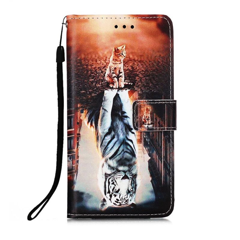 Leren Hoesje Samsung Galaxy S21 5G Lichtblauw Donkerblauw Telefoonhoesje Kitten