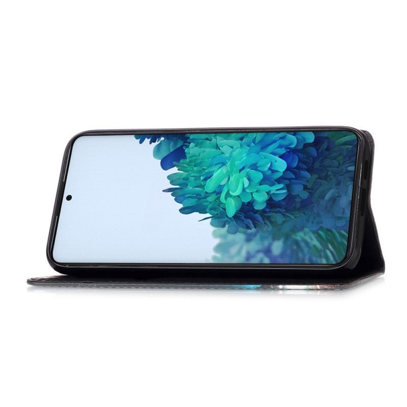 Leren Hoesje Samsung Galaxy S21 5G Lichtblauw Donkerblauw Telefoonhoesje Kitten