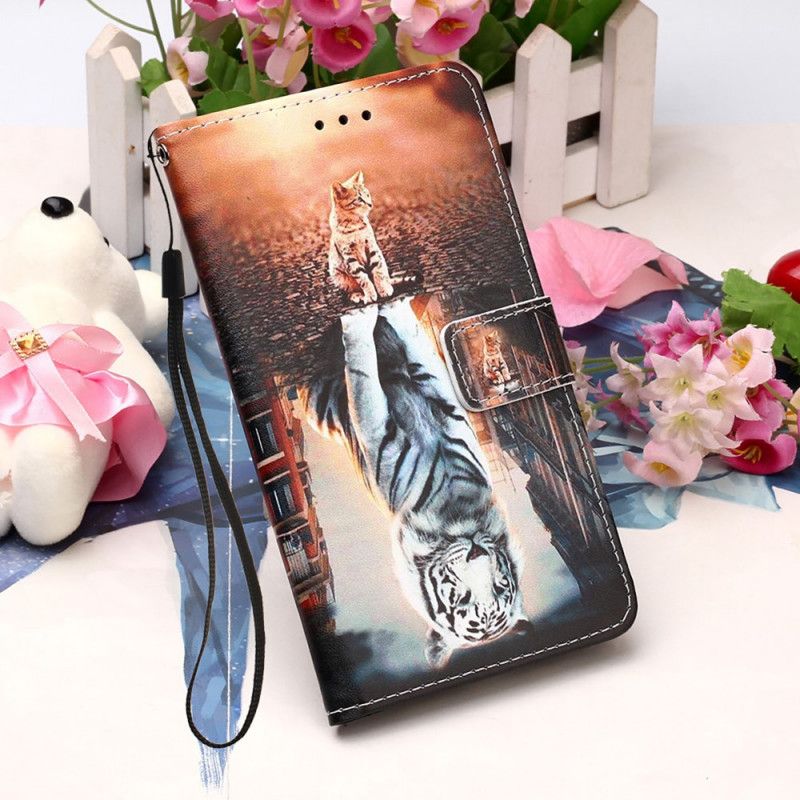 Leren Hoesje Samsung Galaxy S21 5G Lichtblauw Donkerblauw Telefoonhoesje Kitten