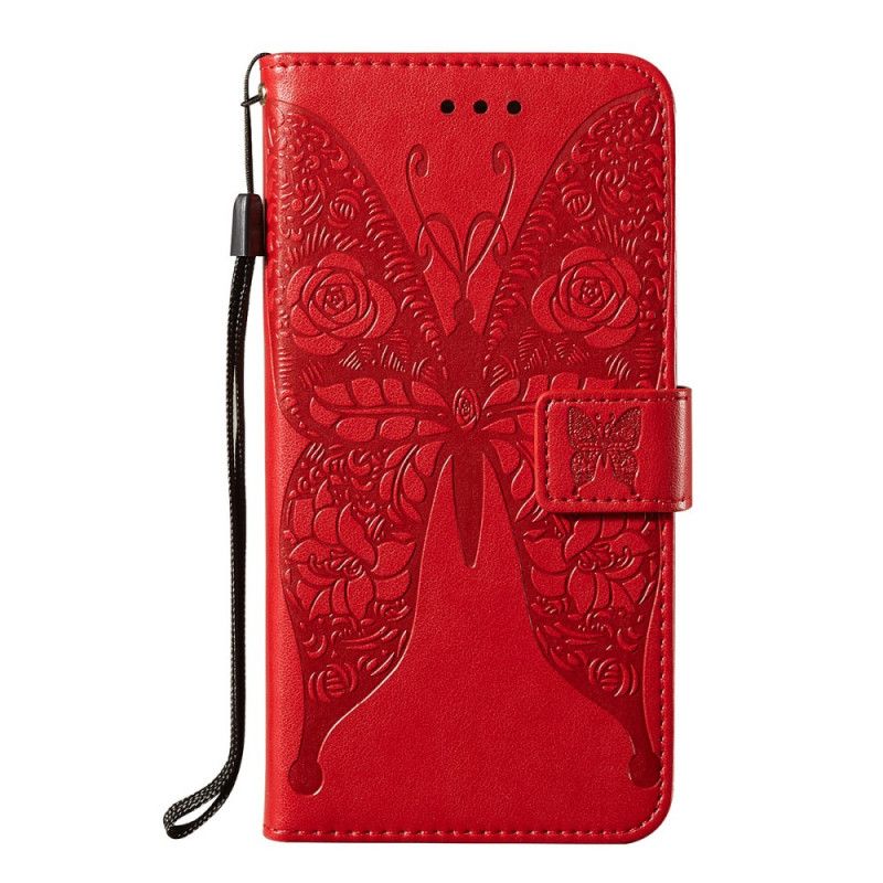 Leren Hoesje Samsung Galaxy S21 5G Rood Zwart Vlinder Bloemenpatroon