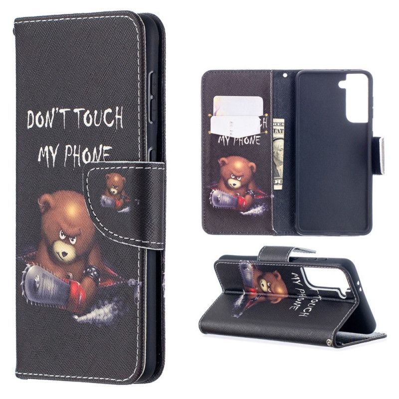 Leren Hoesje Samsung Galaxy S21 5G Telefoonhoesje Gevaarlijke Beer