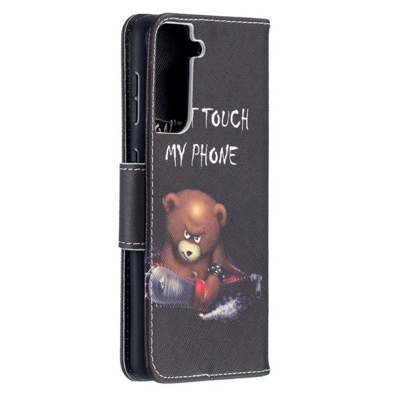 Leren Hoesje Samsung Galaxy S21 5G Telefoonhoesje Gevaarlijke Beer
