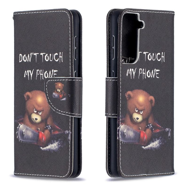 Leren Hoesje Samsung Galaxy S21 5G Telefoonhoesje Gevaarlijke Beer