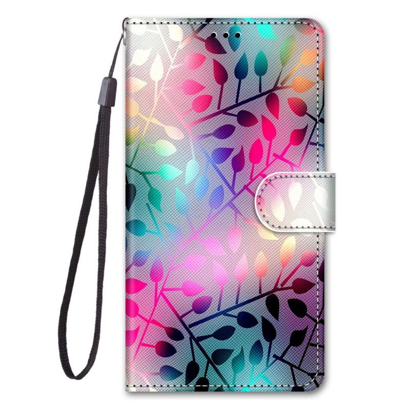 Leren Hoesje Samsung Galaxy S21 5G Telefoonhoesje Neon Bladeren