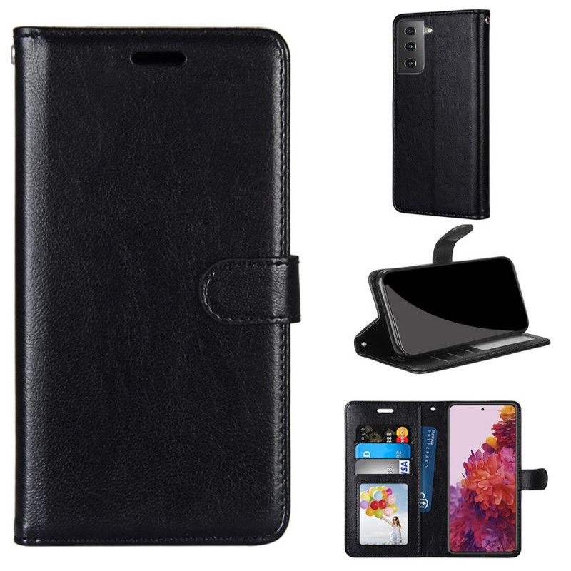 Leren Hoesje Samsung Galaxy S21 5G Wit Zwart Zwart-Wit Leerstijl