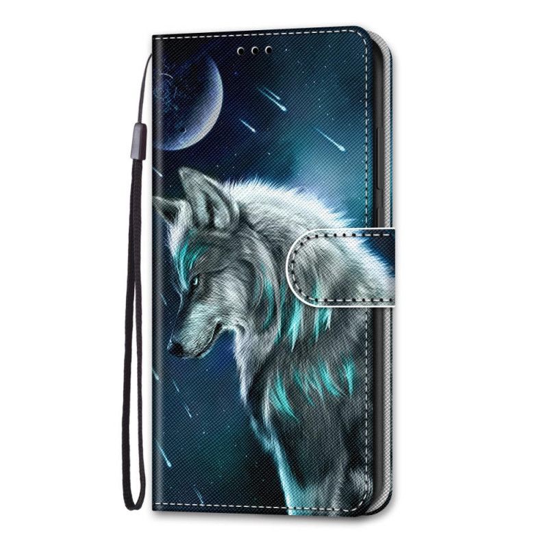 Leren Hoesje Samsung Galaxy S21 5G Wolf Onder Een Sterrenregen