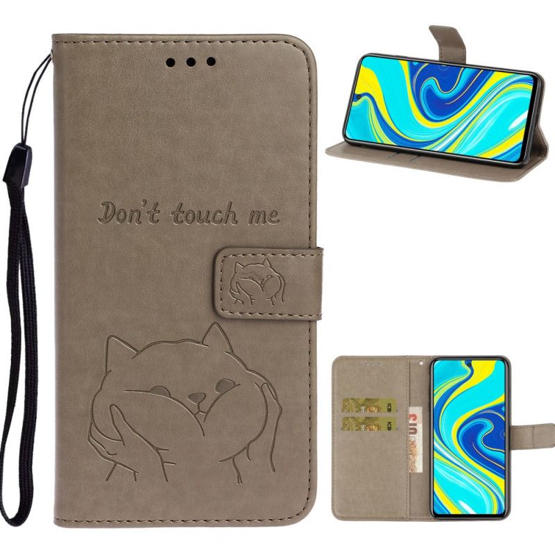 Flip Case Leren Xiaomi Redmi Note 9S / Note 9 Pro Rood Grijs Kat Raak Me Niet Aan De String