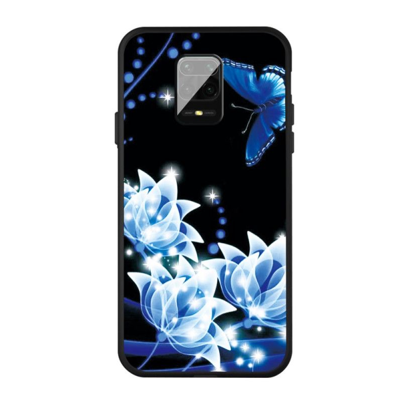 Hoesje voor Xiaomi Redmi Note 9S / Note 9 Pro Vlinder En Blauwe Bloemen