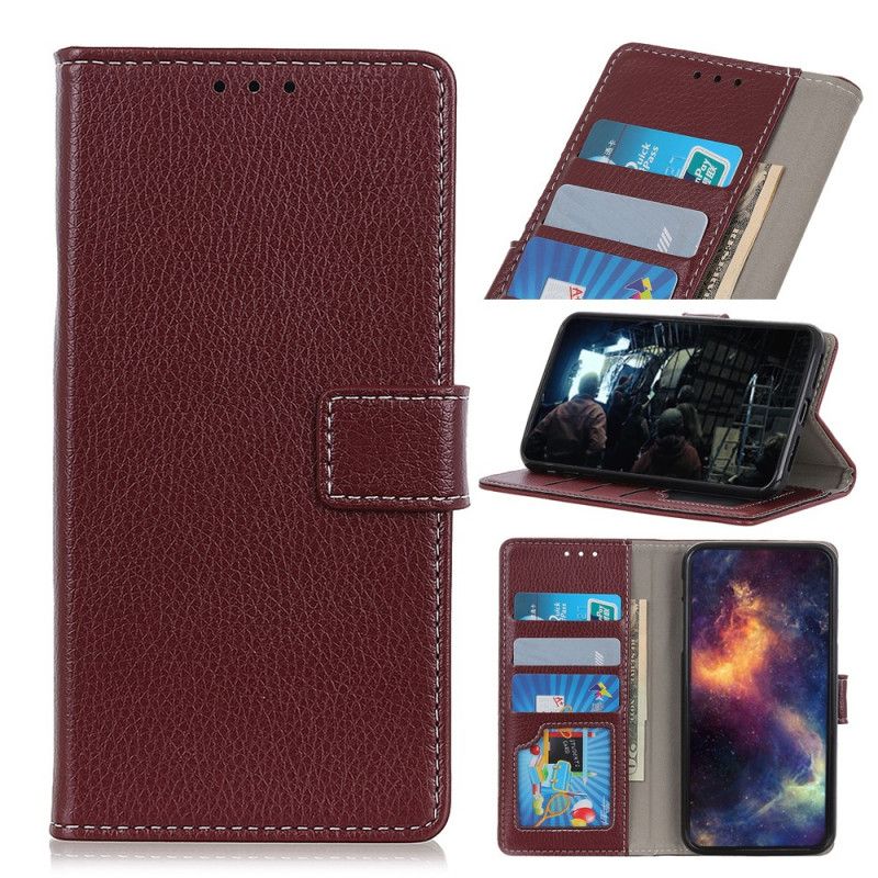 Leren Hoesje voor Xiaomi Redmi Note 9S / Note 9 Pro Zilver Zwart Gestikt Lychee Leereffect