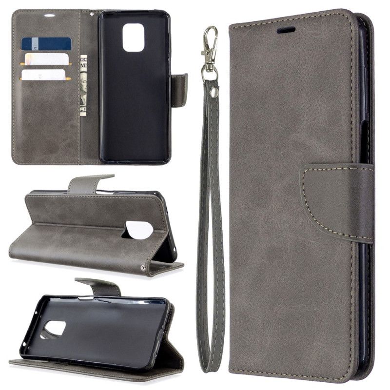 Leren Hoesje Xiaomi Redmi Note 9S / Note 9 Pro Grijs Zwart Stijl Van Leren Band