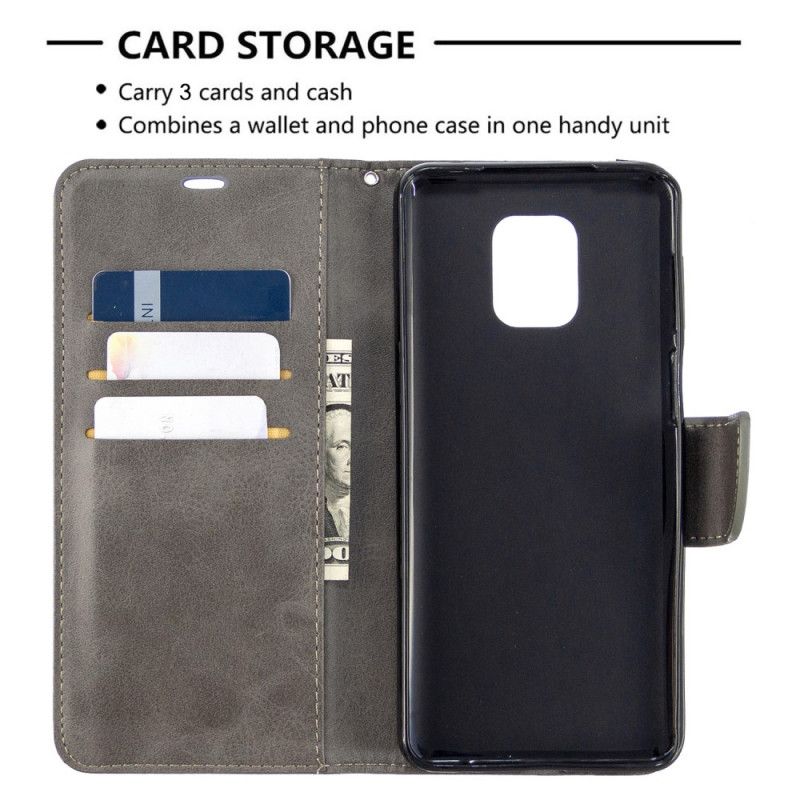 Leren Hoesje Xiaomi Redmi Note 9S / Note 9 Pro Grijs Zwart Stijl Van Leren Band