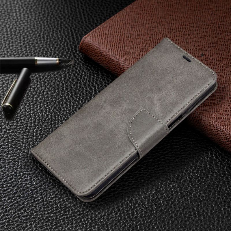 Leren Hoesje Xiaomi Redmi Note 9S / Note 9 Pro Grijs Zwart Stijl Van Leren Band