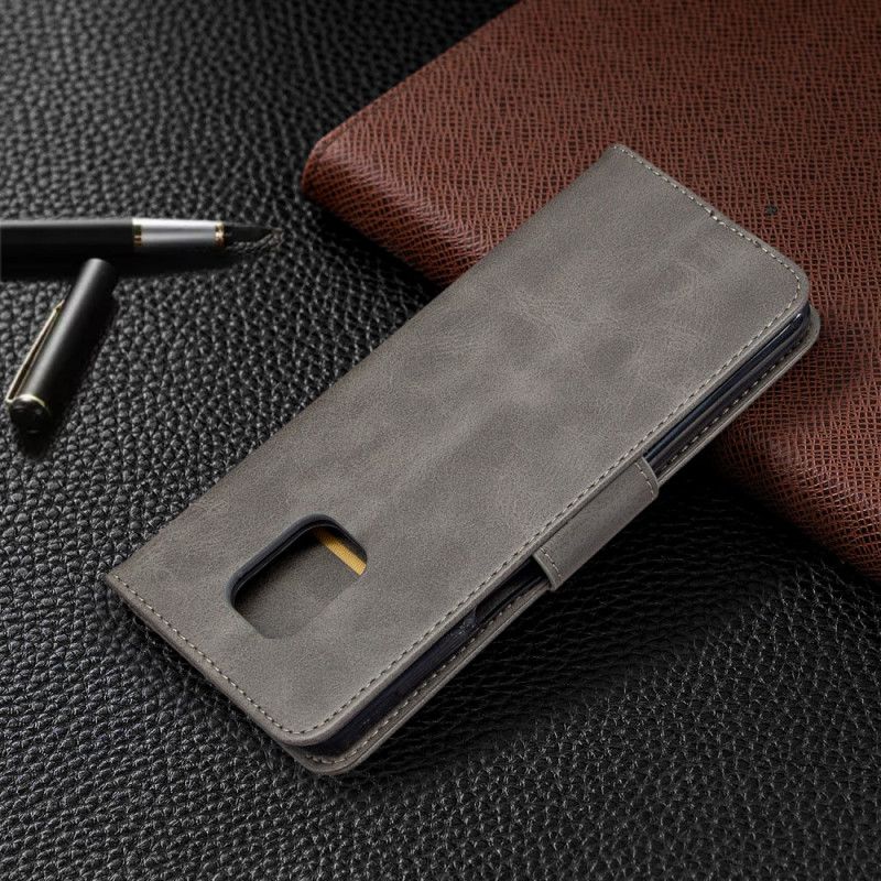 Leren Hoesje Xiaomi Redmi Note 9S / Note 9 Pro Grijs Zwart Stijl Van Leren Band