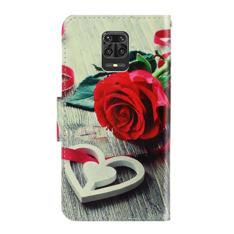 Leren Hoesje Xiaomi Redmi Note 9S / Note 9 Pro Romantische Roos Met String