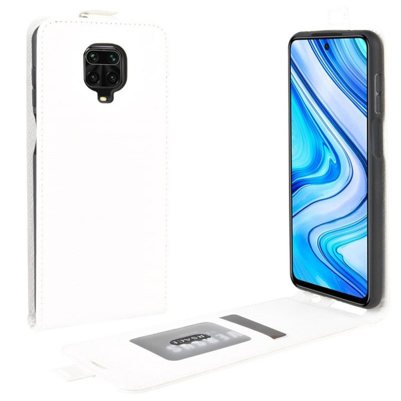 Leren Hoesje Xiaomi Redmi Note 9S / Note 9 Pro Wit Zwart Opvouwbaar