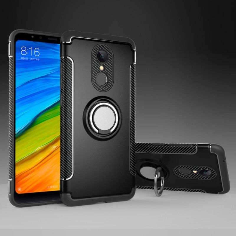 Case Hoesje Xiaomi Redmi 5 Rood Zwart Telefoonhoesje Ring Van Koolstofvezel