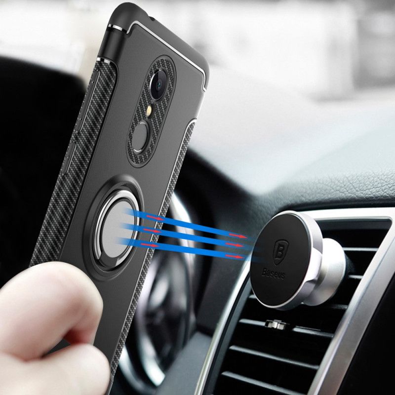 Case Hoesje Xiaomi Redmi 5 Rood Zwart Telefoonhoesje Ring Van Koolstofvezel