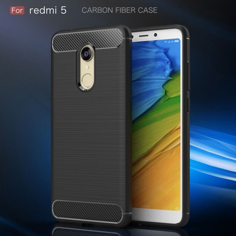 Cover Hoesje Xiaomi Redmi 5 Grijs Zwart Telefoonhoesje Geborsteld Koolstofvezel