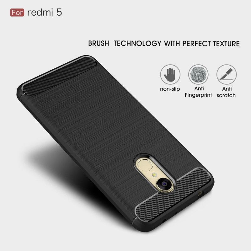 Cover Hoesje Xiaomi Redmi 5 Grijs Zwart Telefoonhoesje Geborsteld Koolstofvezel