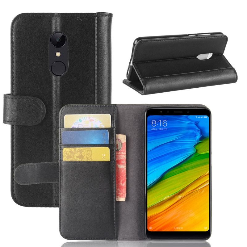 Flip Case Leren Xiaomi Redmi 5 Bruin Zwart Echt Splitleer