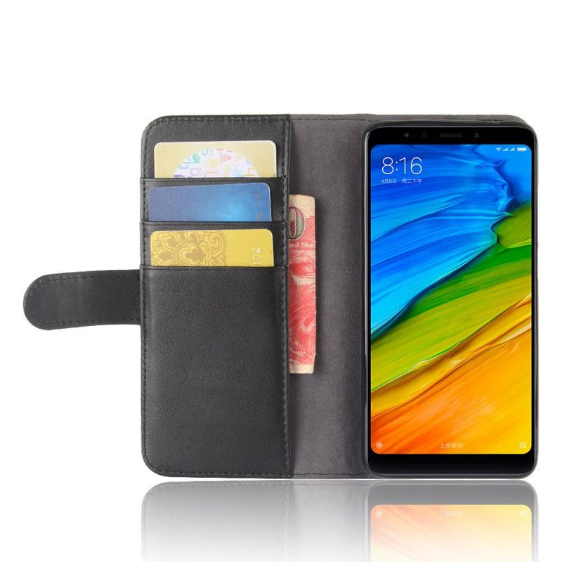 Flip Case Leren Xiaomi Redmi 5 Bruin Zwart Echt Splitleer