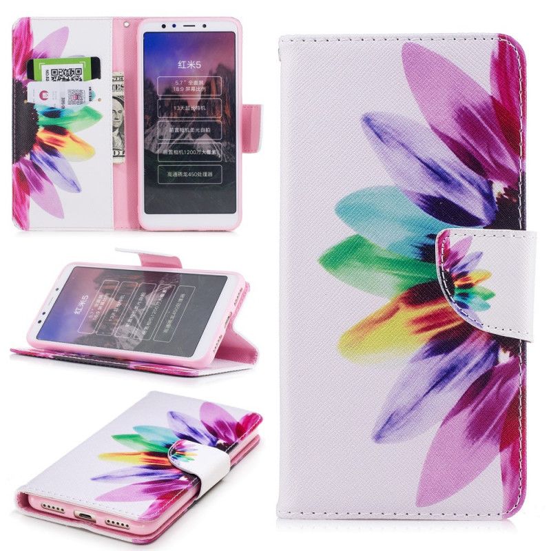 Leren Hoesje Xiaomi Redmi 5 Aquarelbloem