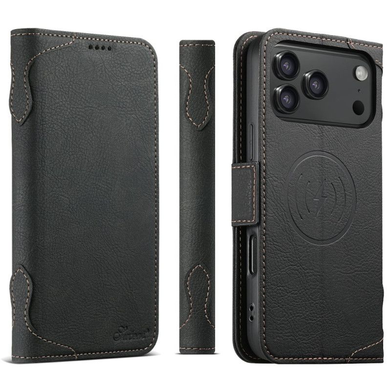 Folio-hoesje Voor iPhone 17 Pro Magsafe-compatibele Lychee-textuur