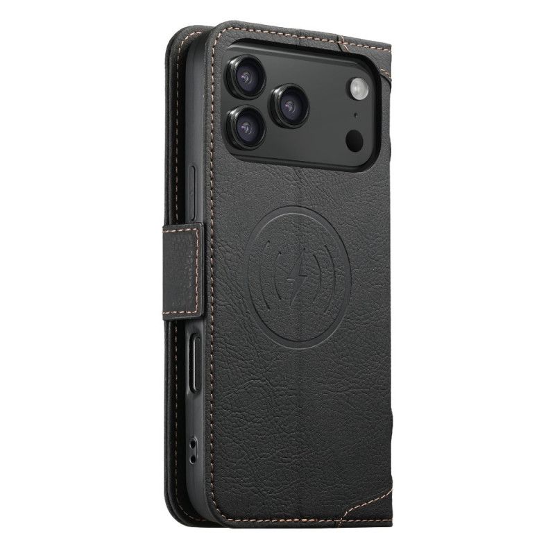 Folio-hoesje Voor iPhone 17 Pro Magsafe-compatibele Lychee-textuur