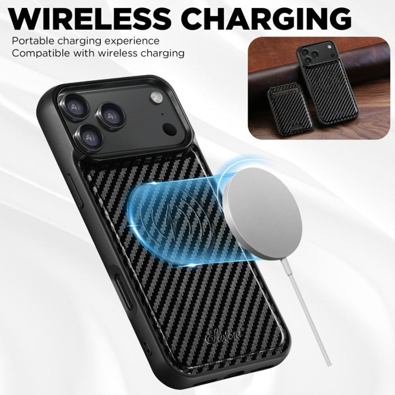 Hoesje iPhone 17 Pro Afneembare Magsafe-kaarthouder Van Koolstofvezel