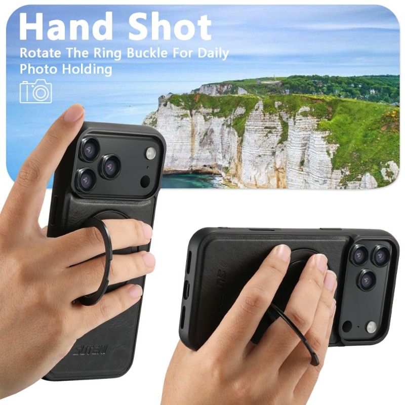 Hoesje iPhone 17 Pro Magsafe-compatibel Gewaxt Leer-effect Met Draaibare Houder