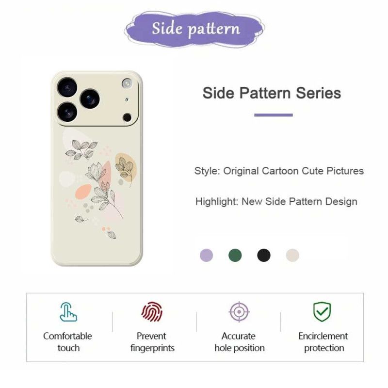 Hoesje iPhone 17 Pro Vloeibare Siliconen Met Getekende Bladeren