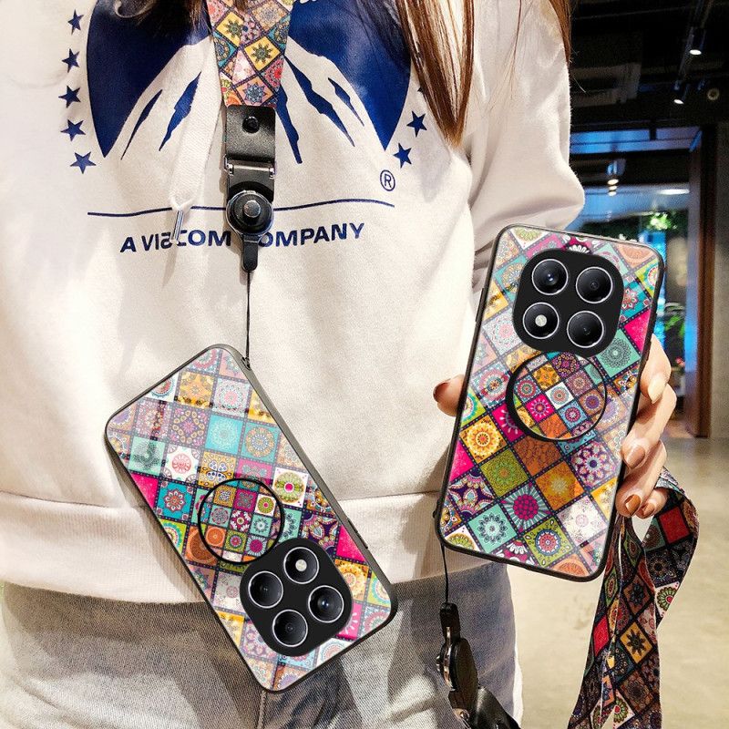 Case Hoesje Xiaomi Redmi Note 14 Pro 4g Telefoonhoesje Patchwork Patroon Standaard En Bandje