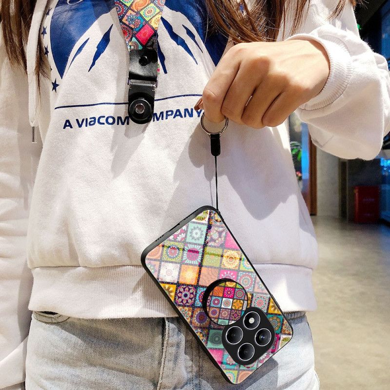 Case Hoesje Xiaomi Redmi Note 14 Pro 4g Telefoonhoesje Patchwork Patroon Standaard En Bandje