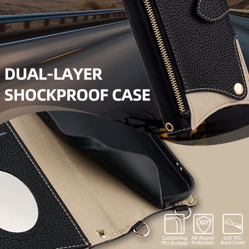 Flip Case Leren Xiaomi Redmi Note 14 Pro 4g Tweekleurige Portemonnee Met Ketting