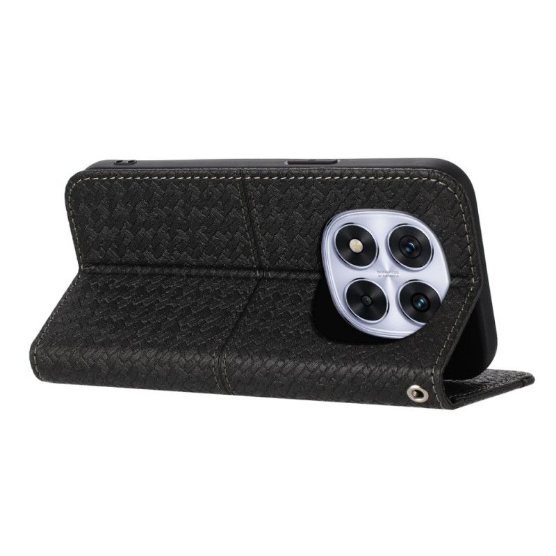 Leren Hoesje Voor Xiaomi Redmi Note 14 Pro 4g Geweven Textuur Met Bandje