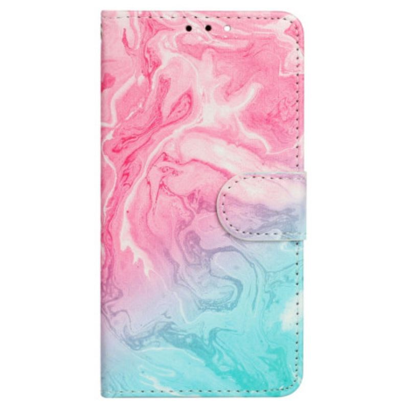 Leren Hoesje Voor Xiaomi Redmi Note 14 Pro 4g Roze En Groen Marmer