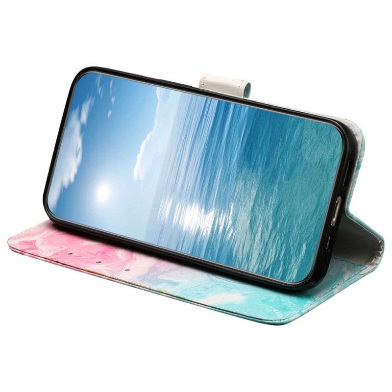 Leren Hoesje Voor Xiaomi Redmi Note 14 Pro 4g Roze En Groen Marmer