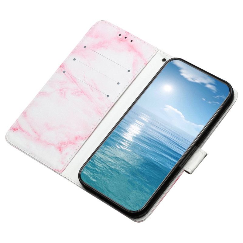 Leren Hoesje Voor Xiaomi Redmi Note 14 Pro 4g Roze Marmerpatroon