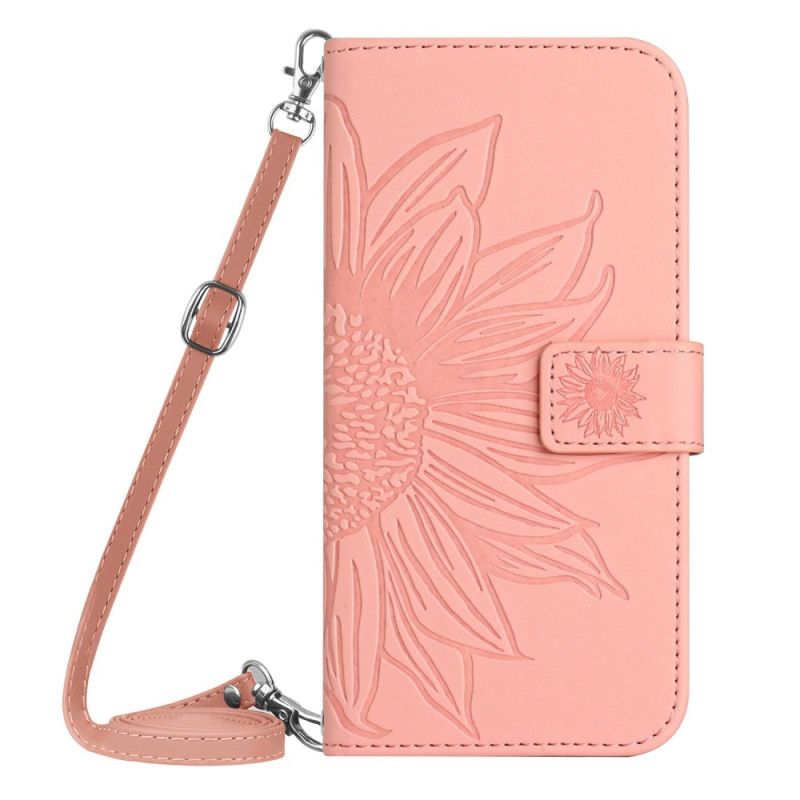 Leren Hoesje Voor Xiaomi Redmi Note 14 Pro 4g Schouderband Met Zonnebloemprint