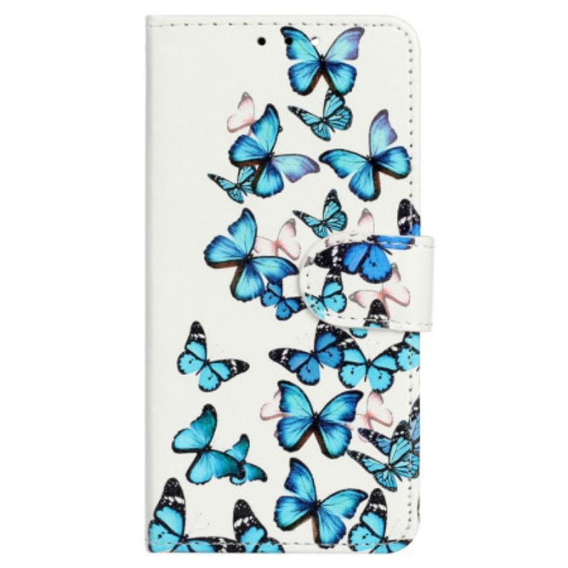 Leren Hoesje Voor Xiaomi Redmi Note 14 Pro 4g Vlucht Van Blauwe Vlinders