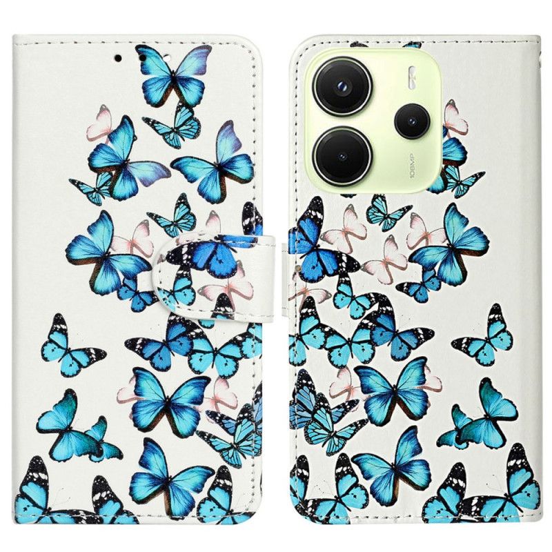 Leren Hoesje Voor Xiaomi Redmi Note 14 Pro 4g Vlucht Van Blauwe Vlinders