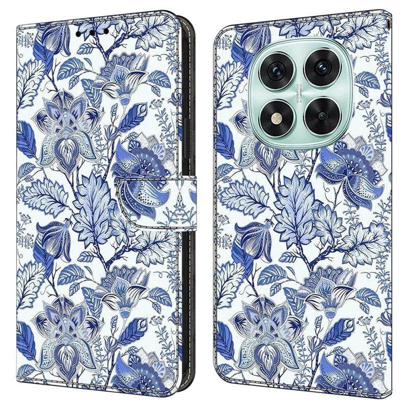Leren Hoesje Xiaomi Redmi Note 14 Pro 4g Blauw Bloemenpatroon Bescherming Hoesje