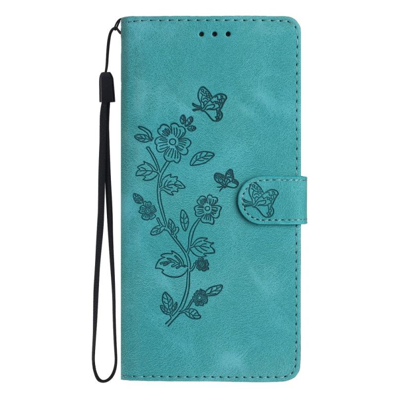 Leren Hoesje Xiaomi Redmi Note 14 Pro 4g Bloemen- En Vlinderdesign Bescherming Hoesje