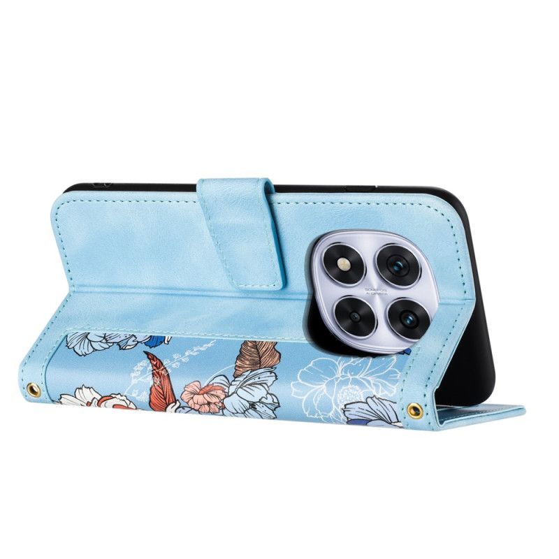 Leren Hoesje Xiaomi Redmi Note 14 Pro 4g Grafische Bloemen Met Bandje Bescherming Hoesje