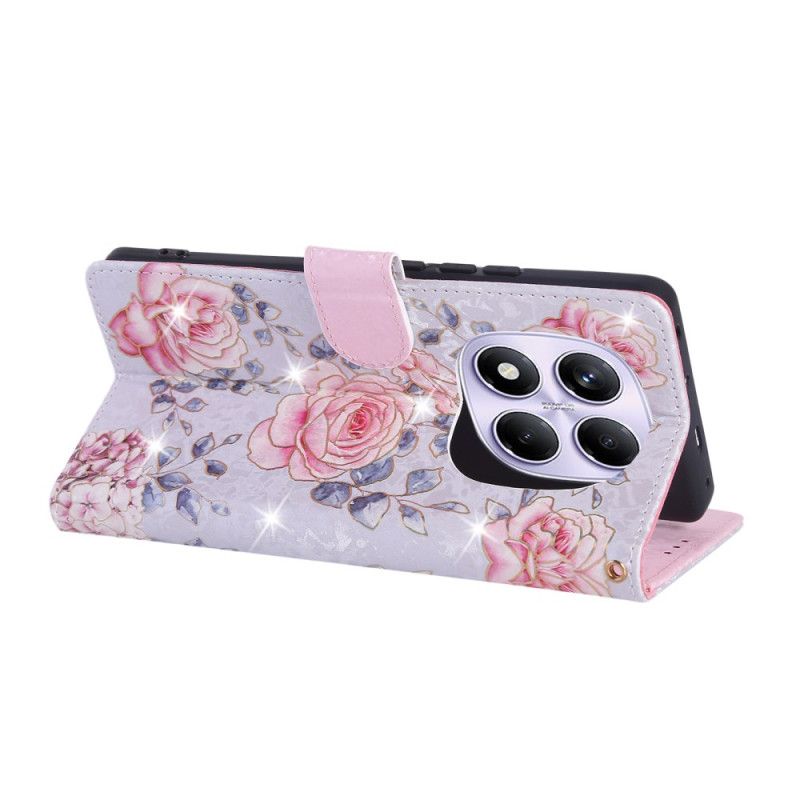 Leren Hoesje Xiaomi Redmi Note 14 Pro 4g Rfid-blokkerend Bloemenpatroon Bescherming Hoesje