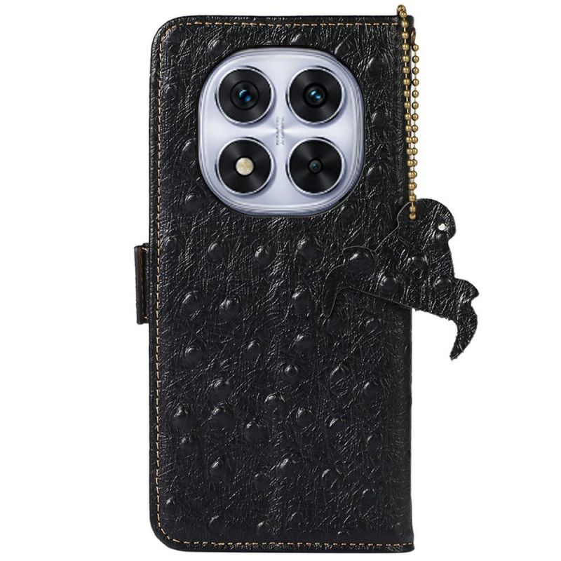 Leren Hoesje Xiaomi Redmi Note 14 Pro 4g Rfid-blokkerend Struisvogelhuidleer Bescherming Hoesje