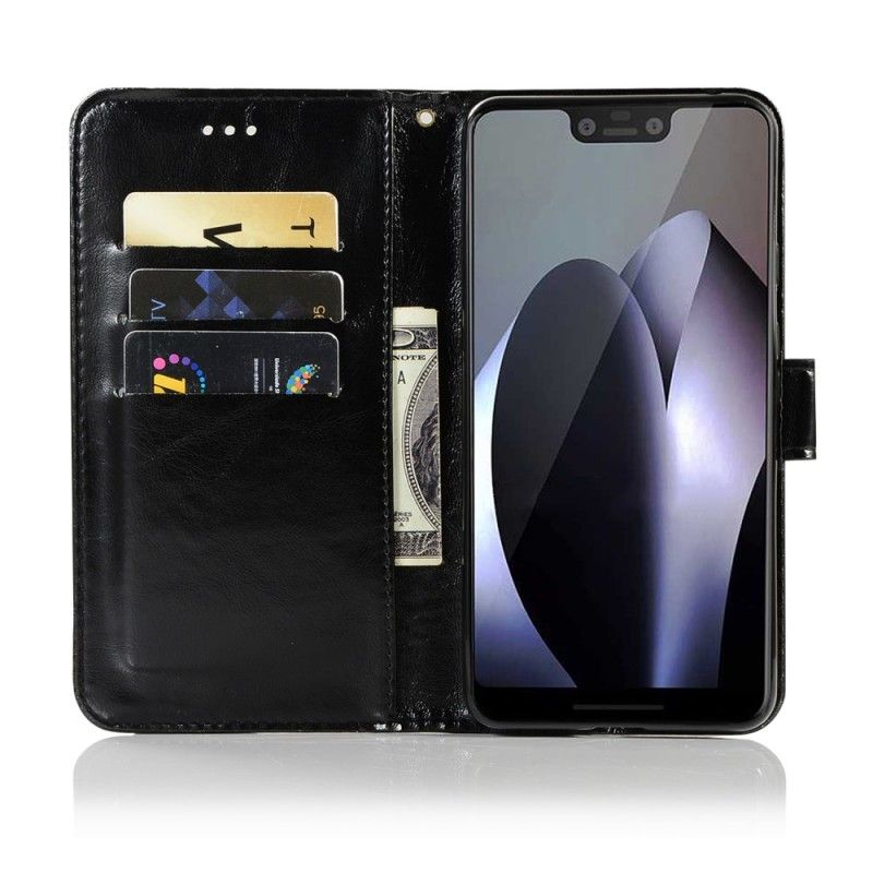 Flip Case Leren Google Pixel 3 XL Donkerrood Vintage Leereffect Met Riem