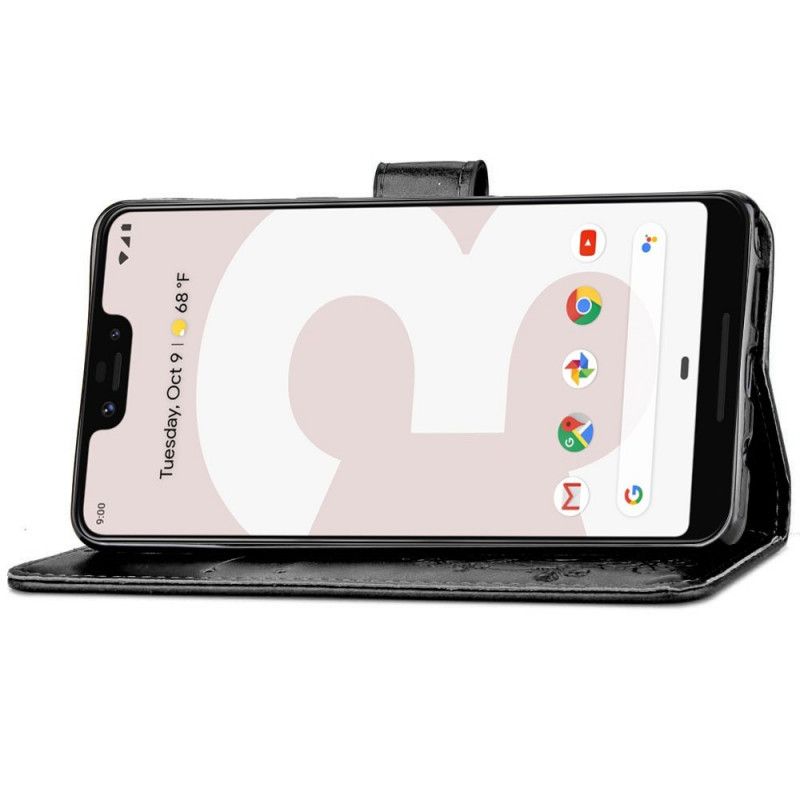 Leren Hoesje voor Google Pixel 3 XL Magenta Zwart Klavertje Vier