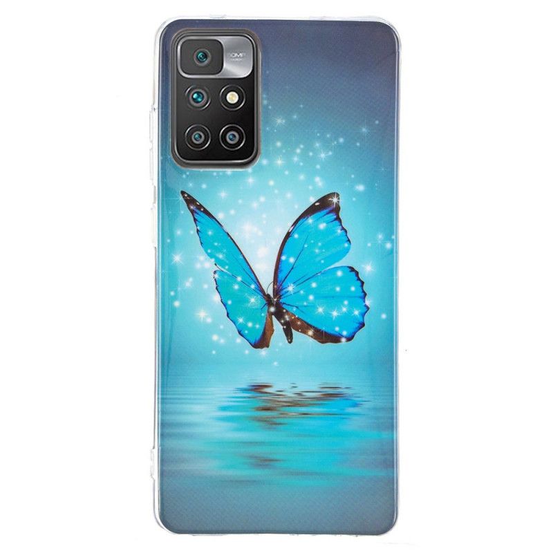 Case Hoesje Xiaomi Redmi 10 Telefoonhoesje Fluorescerende Blauwe Vlinder